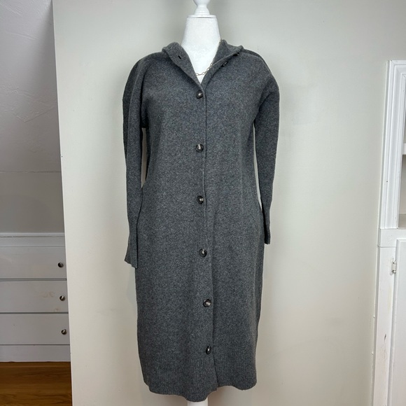 EVERLANE The Cozy Charcoal Gray Long Hooded Cardigan Maxi Duster Sweater - Picture 2 of 13